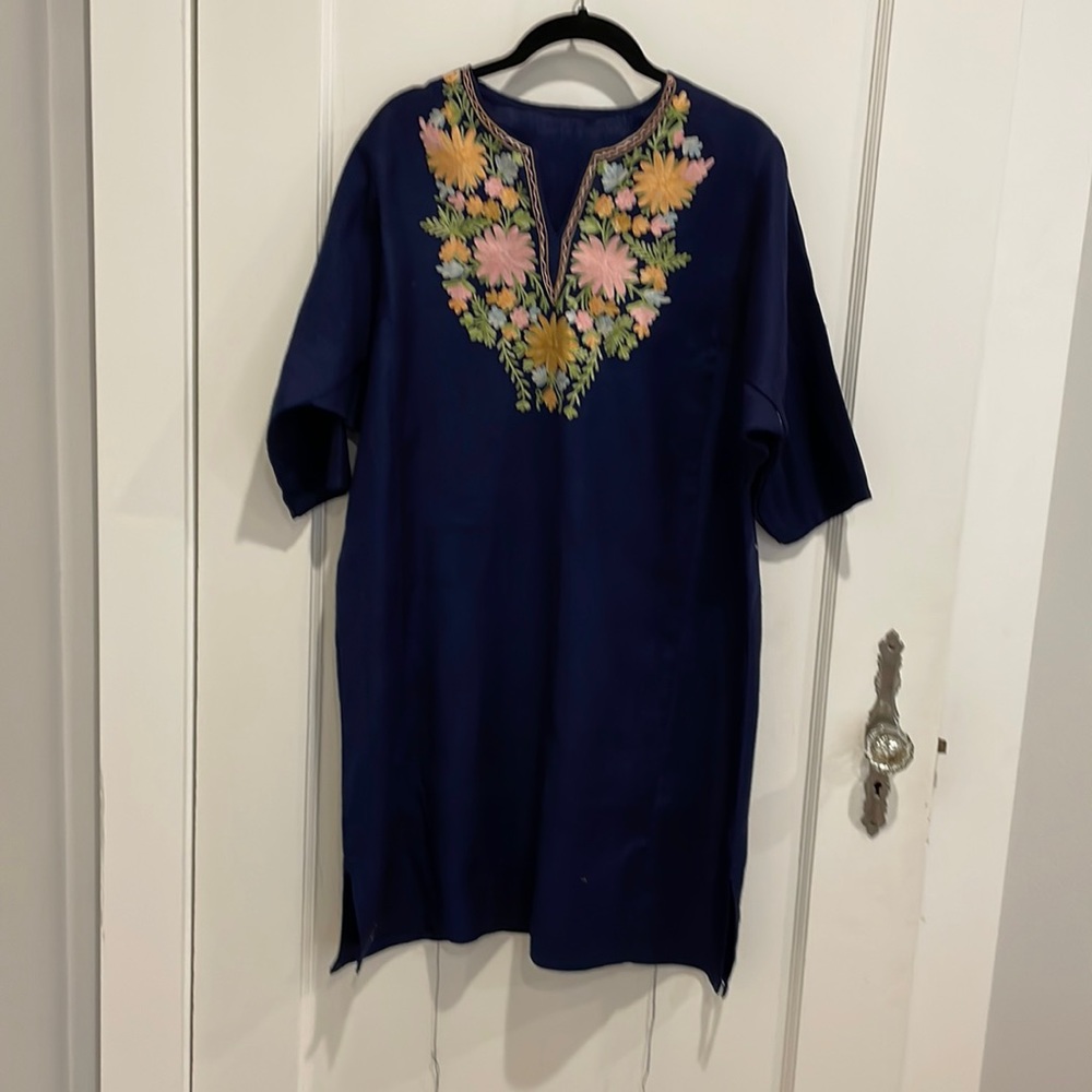 Blue colored Indian Kashmiri phiran kaftan embroidered tunic woolen Bollywood